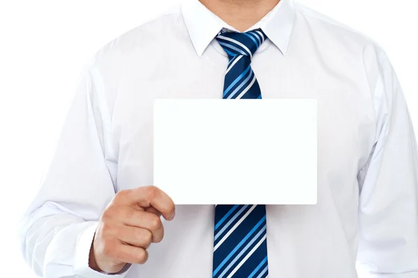 Geschäftsleiter zeigt Plakat. Nahaufnahme — Stockfoto