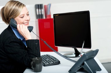 Female secretary answering bosses call clipart