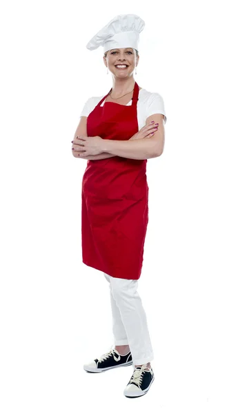 Full length portrait of pretty female cook — Stock Photo, Image