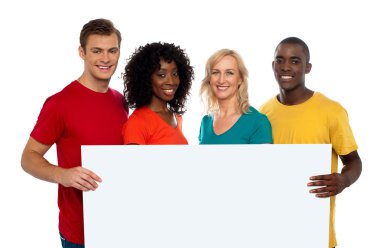 Group of youth displaying blank advertise board clipart