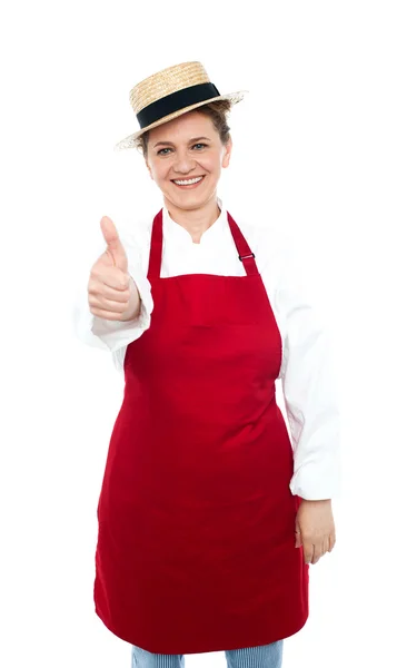 Thumbs up, you cooked the food very well — Stock Photo, Image
