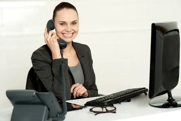 Cheerful secretary advising her client — Stock Photo, Image