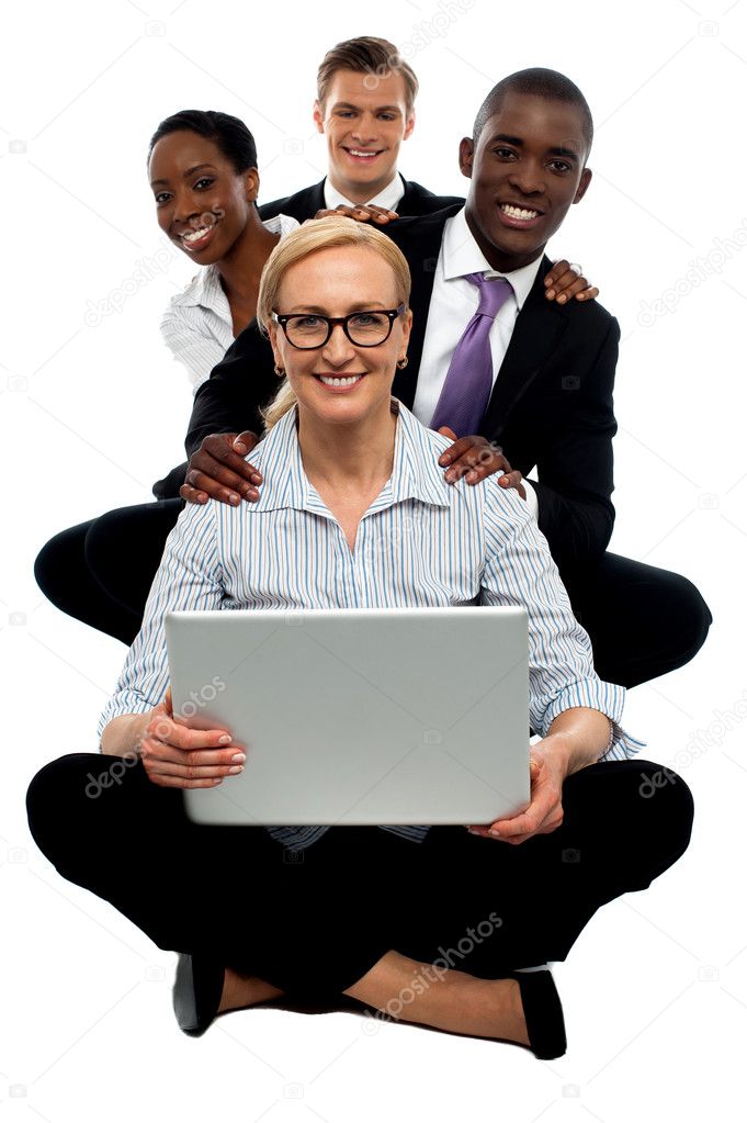 Group of young attractive businesswomen and men