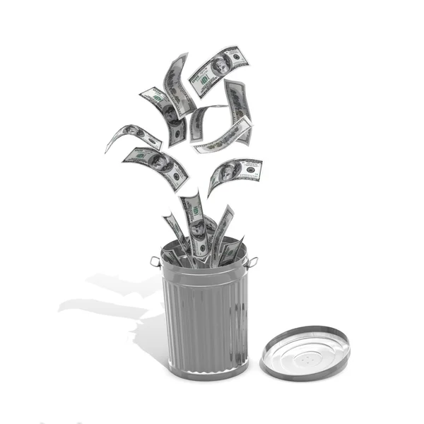 Dollar in den Müll werfen — Stockfoto