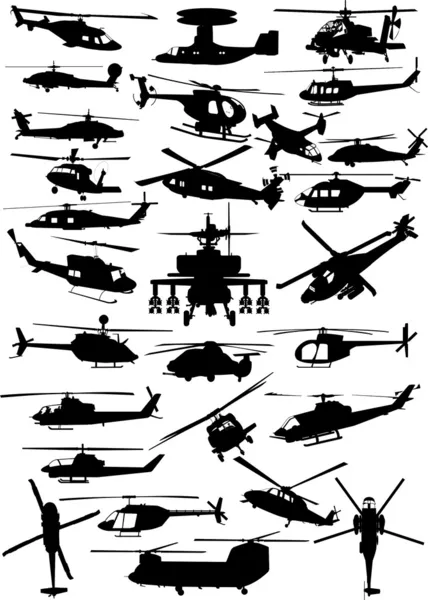Diferentes helicópteros aislados en blanco — Vector de stock