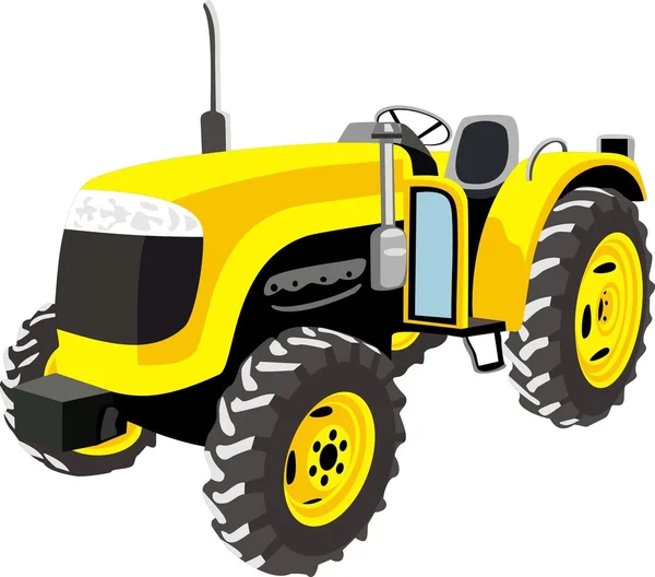 Beyaz izole sarı traktör — Stok Vektör