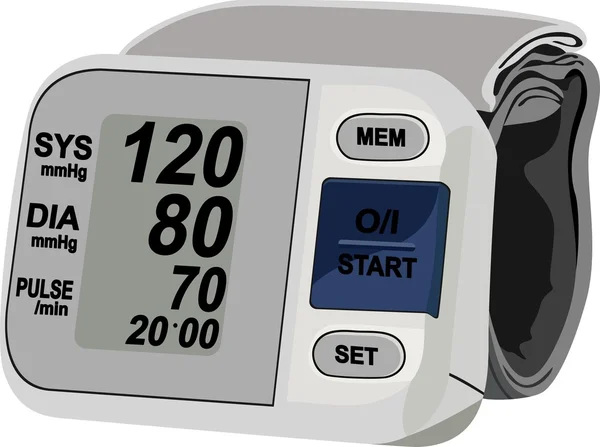 Modern digital blood pressure measurement equipment isolated on white — Stock Vector