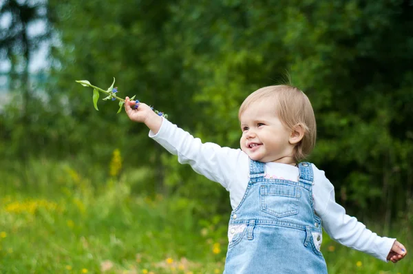 Beautiful little girl with flower in the hand — Stock Photo, Image