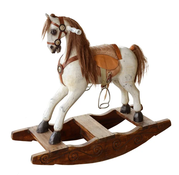 Brinquedo velhos cavalos em um fundo branco — Fotografia de Stock