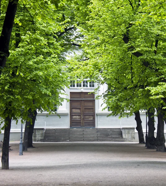 stock image Church, trees, alley