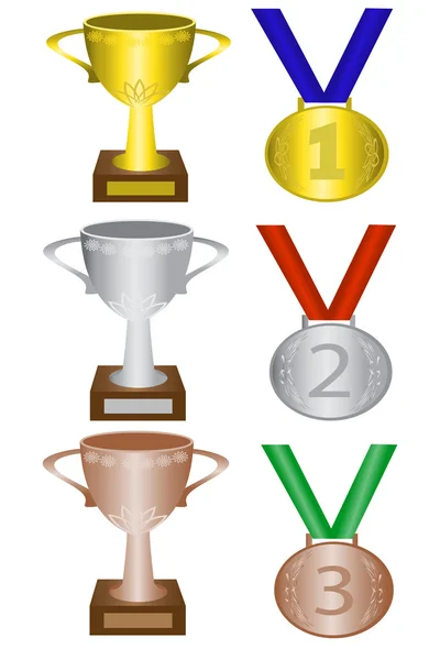 Madalyalar ve kupalar — Stok Vektör