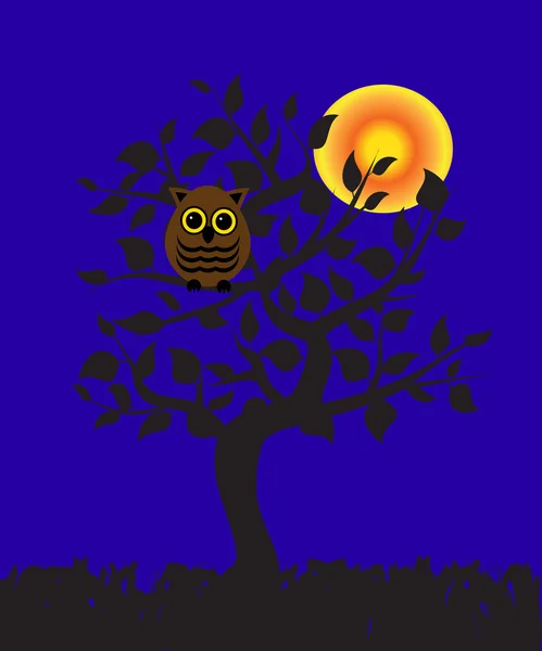 Hibou sur un arbre — Image vectorielle