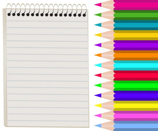 Cuaderno y lápices — Vector de stock