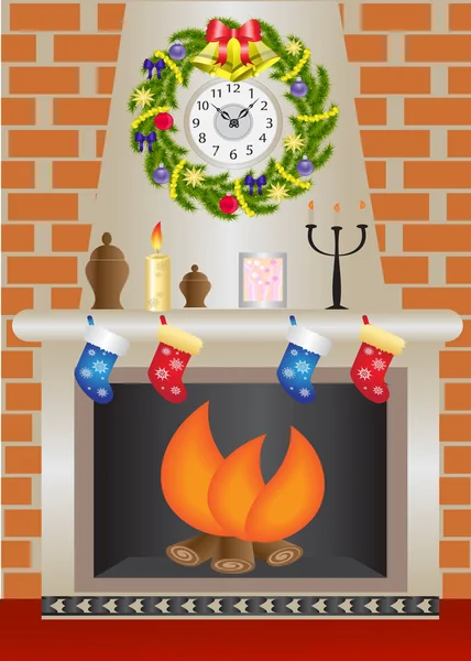 White Christmas fireplace — 图库矢量图片