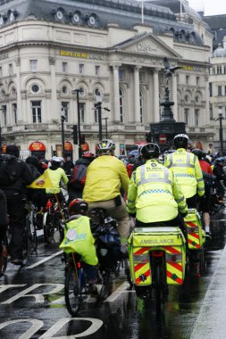 St John Ambulance aiders at THE BIG RIDE, London Cycling Campaign. clipart