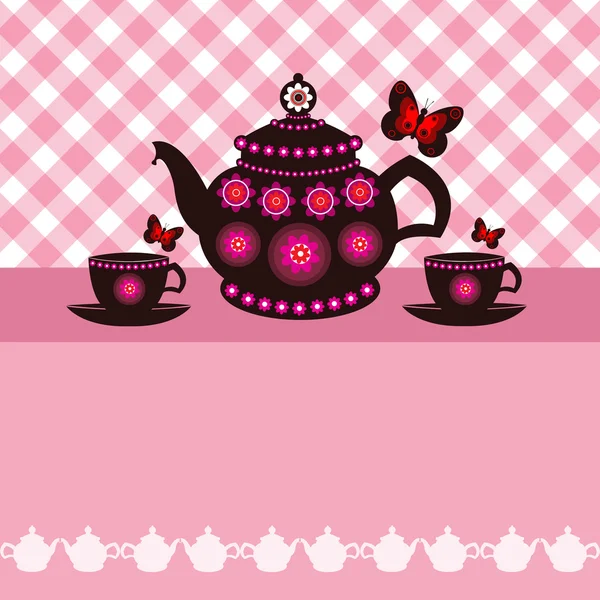 Panela de chá e xícaras de chá — Vetor de Stock