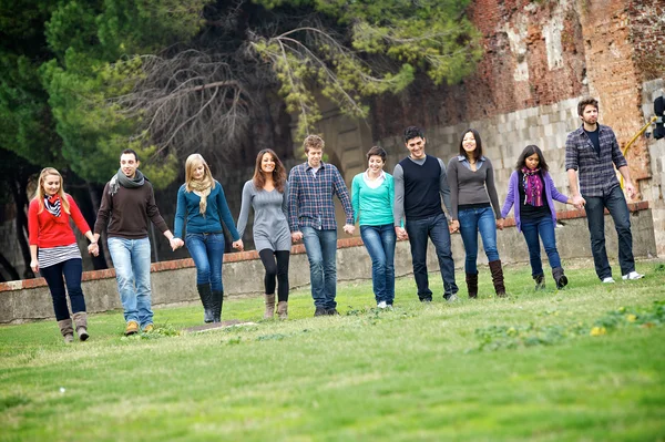 一緒に歩いての多文化のグループ — ストック写真