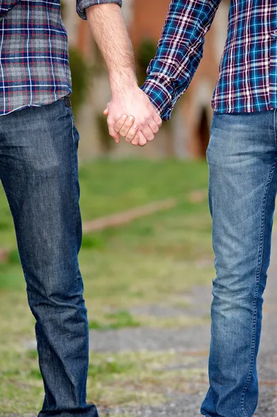 手を繋いでいる同性愛者のカップル outdise — ストック写真