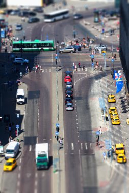 Şehir sokak trafik Araba, taksi ile havadan görünümü