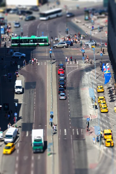 City street traffic from aerial view with car, taxi — Stock Photo, Image