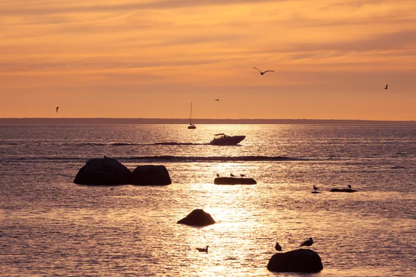 stock image Yacht and boat silhouette in sea