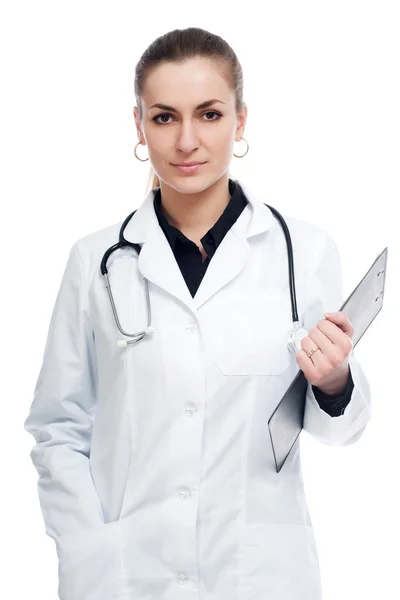 Bir doktor ile bir klasör ve bir steteskop — Stok fotoğraf