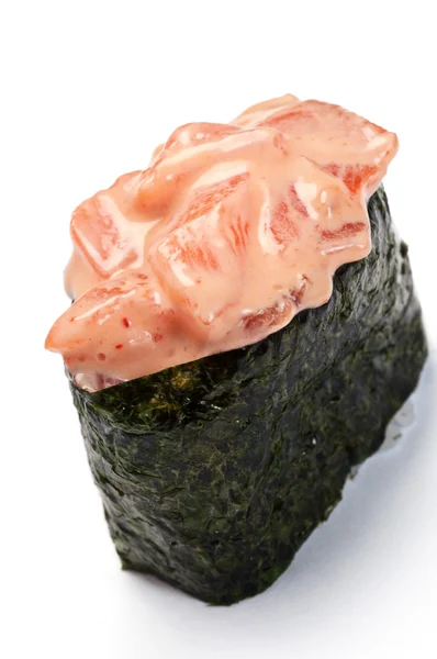 Gunkan Sushi, fűszeres Koons, melegen füstölt lazac — Stock Fotó