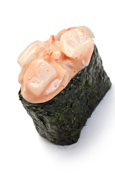 Gunkan Sushi, würziger Sirup, würziger Lachs — Stockfoto