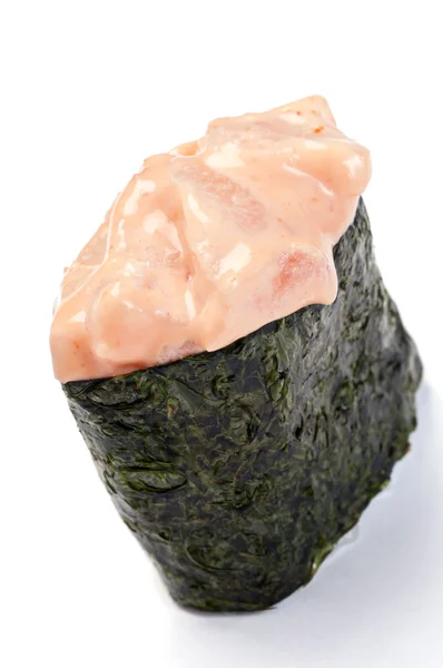 Gunkan Sushi, würziger Sirup, würziger Lachs — Stockfoto