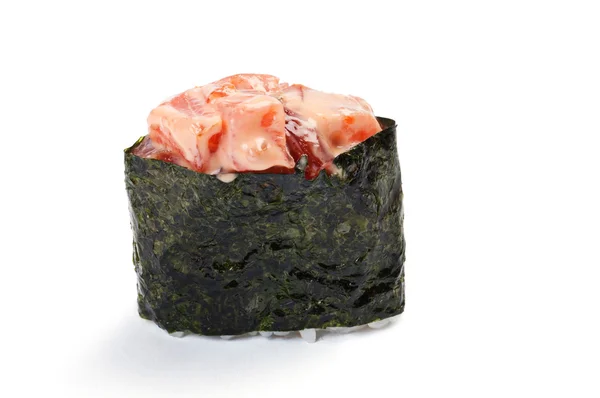 Gunkan sushi, kryddig koons, heta rökt lax — Stockfoto