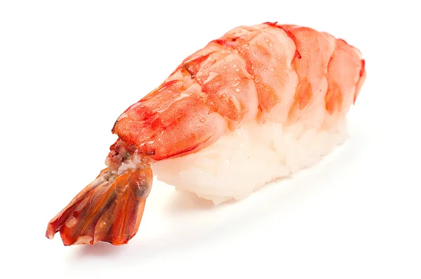 Nigiri sushi. Damit nicht genug. Garnelen. auf weißem Hintergrund. — Stockfoto
