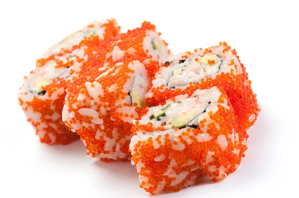 stock image Uramaki. California classic. Crab meat, cucumber, avocado, tobik