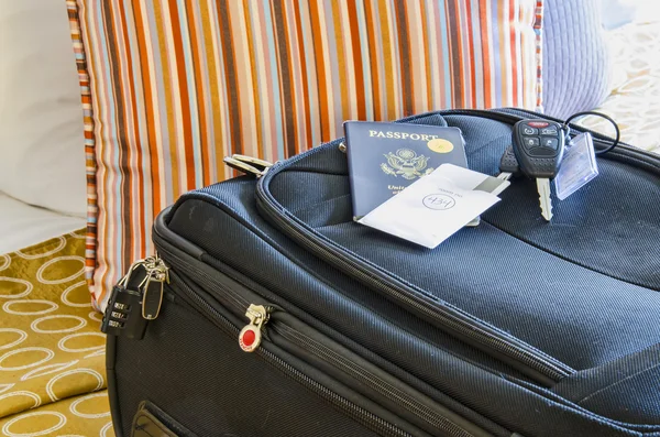 stock image Roll Aboard Bag on a Hotel Bed