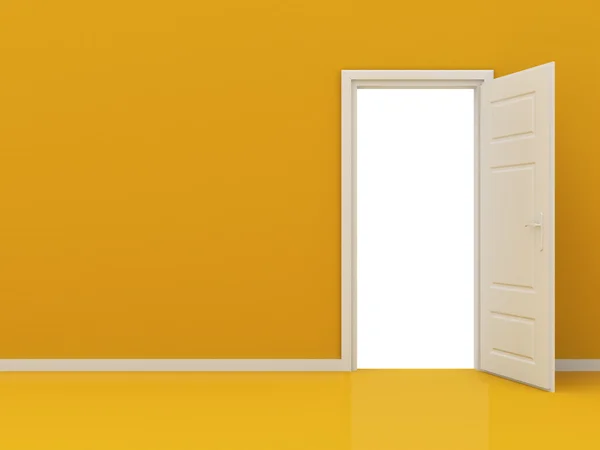 Белая открытая дверь в оранжевой стене — стоковое фото