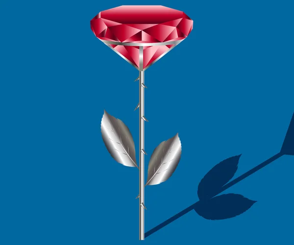 Ilustración de la rosa plateada con un diamante rojo — Archivo Imágenes Vectoriales