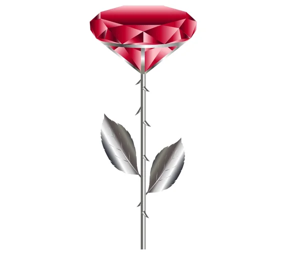 Abbildung der silbernen Rose mit einem roten Diamanten — Stockvektor