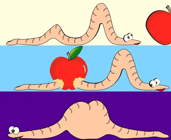 Ілюстрація хробака проковтнула яблуко — стоковий вектор