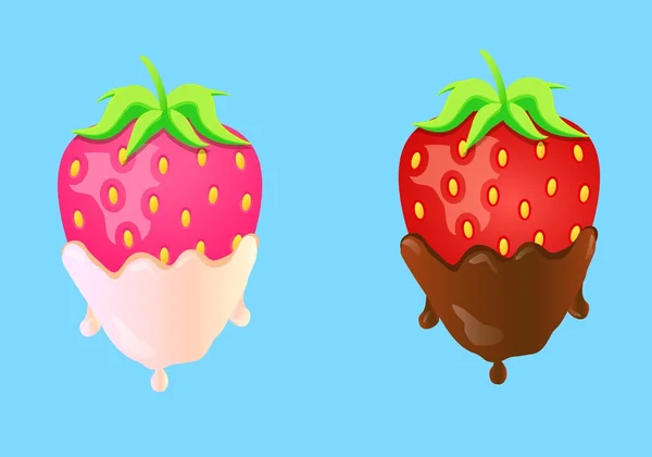 Zwei Erdbeeren in Sahne und Schokolade — Stockvektor