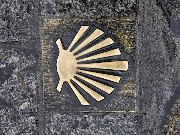 Pilgrim's shell (Verdi) in de weg van santiago de Compostella — Stockfoto