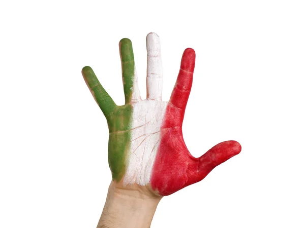Open hand flag Italy on white bacground — Stock Photo, Image