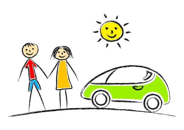 Homme et femme avec voiture — Image vectorielle