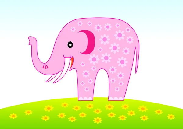 Elefante rosa con flores — Archivo Imágenes Vectoriales