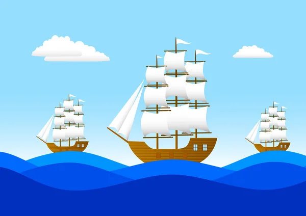 Drei Segelboote auf blauem Meer — Stockvektor