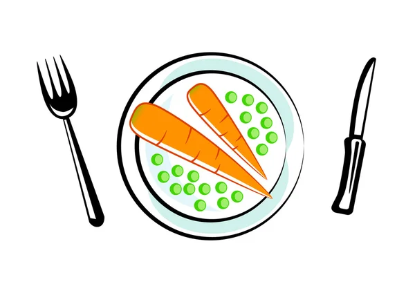Морква з горохом на порцеляновій тарілці — стоковий вектор