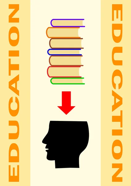 Silhouette noire de tête avec livres — Image vectorielle