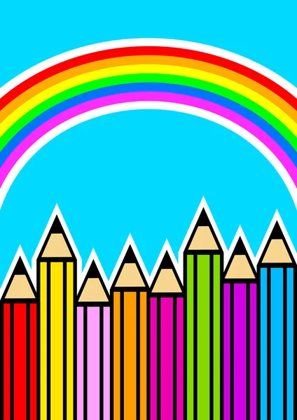 Fundo com lápis de cor e arco-íris — Vetor de Stock