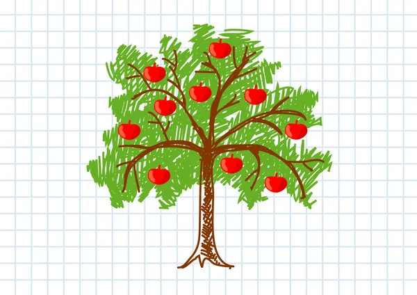 Elma ağacı çizim — Stok Vektör