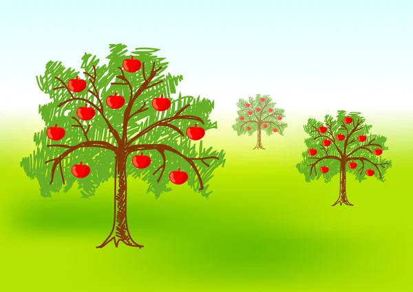 Drie appelbomen — Stockvector