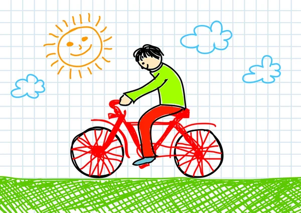 赤い自転車の描画 — ストックベクタ