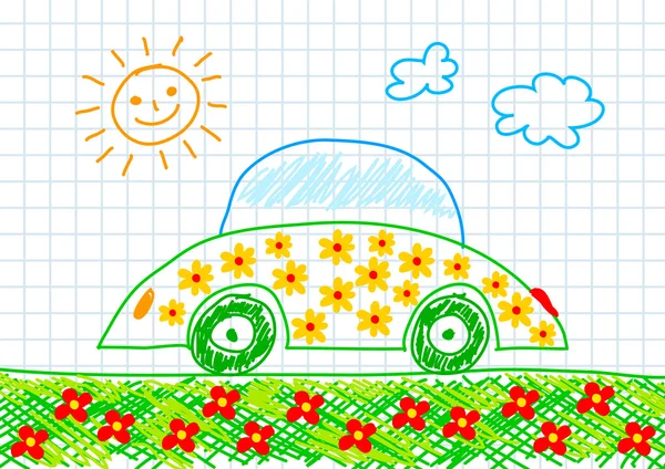 Zeichnung des ökologischen Autos — Stockvektor